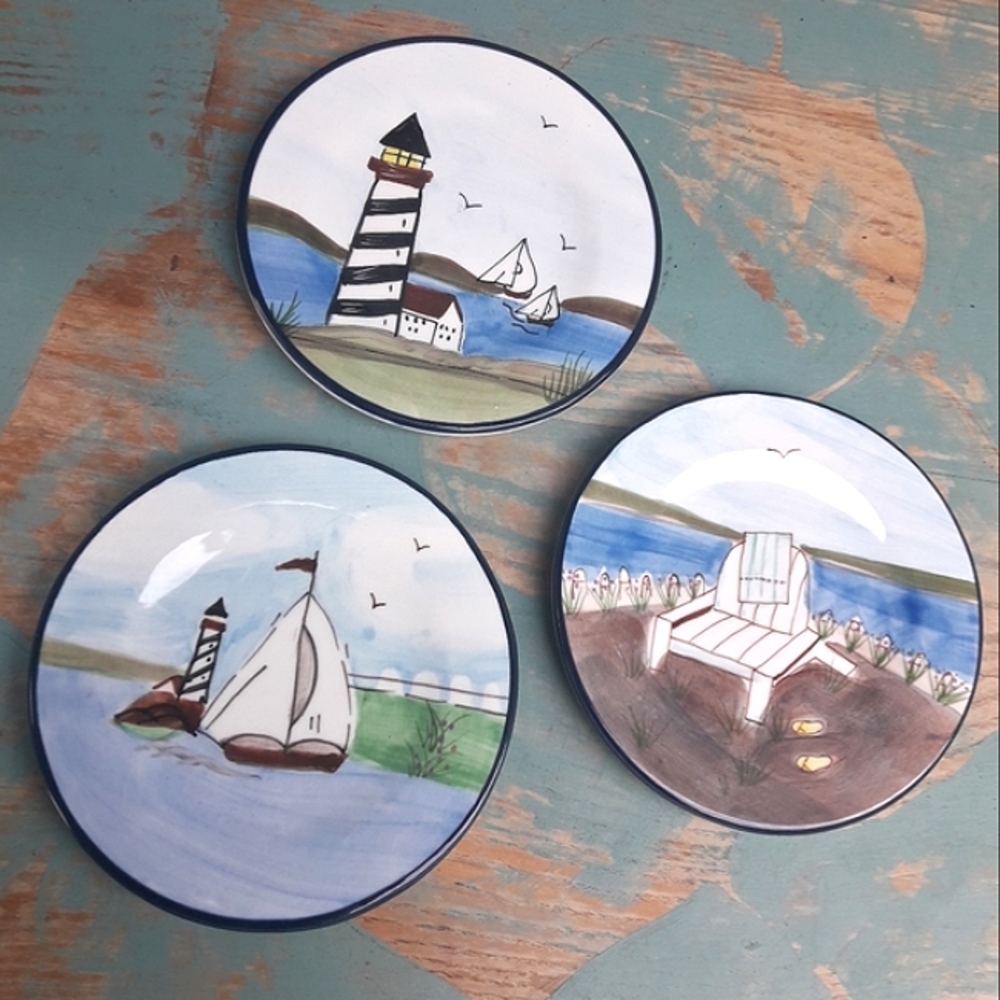 3 Beach Themed Trinket Dishes Hand Painted Porcelain Plate Set Creatively Yours